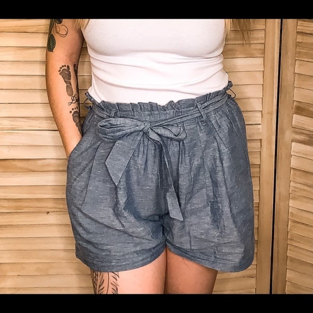 Denim Paper Bag tie shorts
